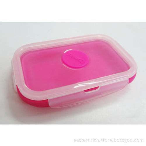 Silicone fold-able lunch box with PP lid, 18.3*12*3(when folded, unfolded 7cm (H)